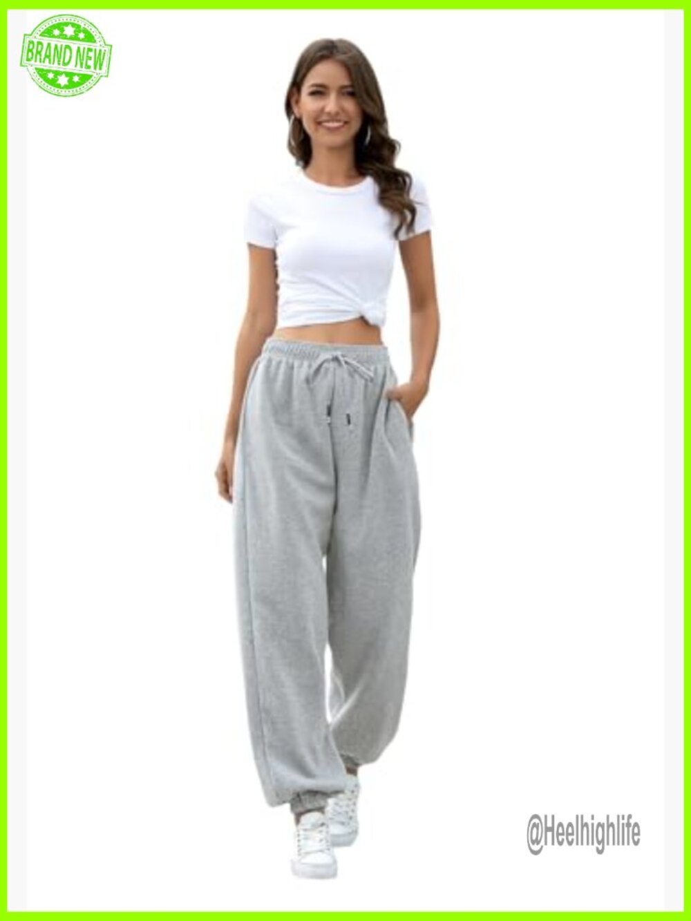 High Waist Sweatpants with Pockets Cuffed Jogger Lounge Pants Athletic Fit - Picture 4 of 6